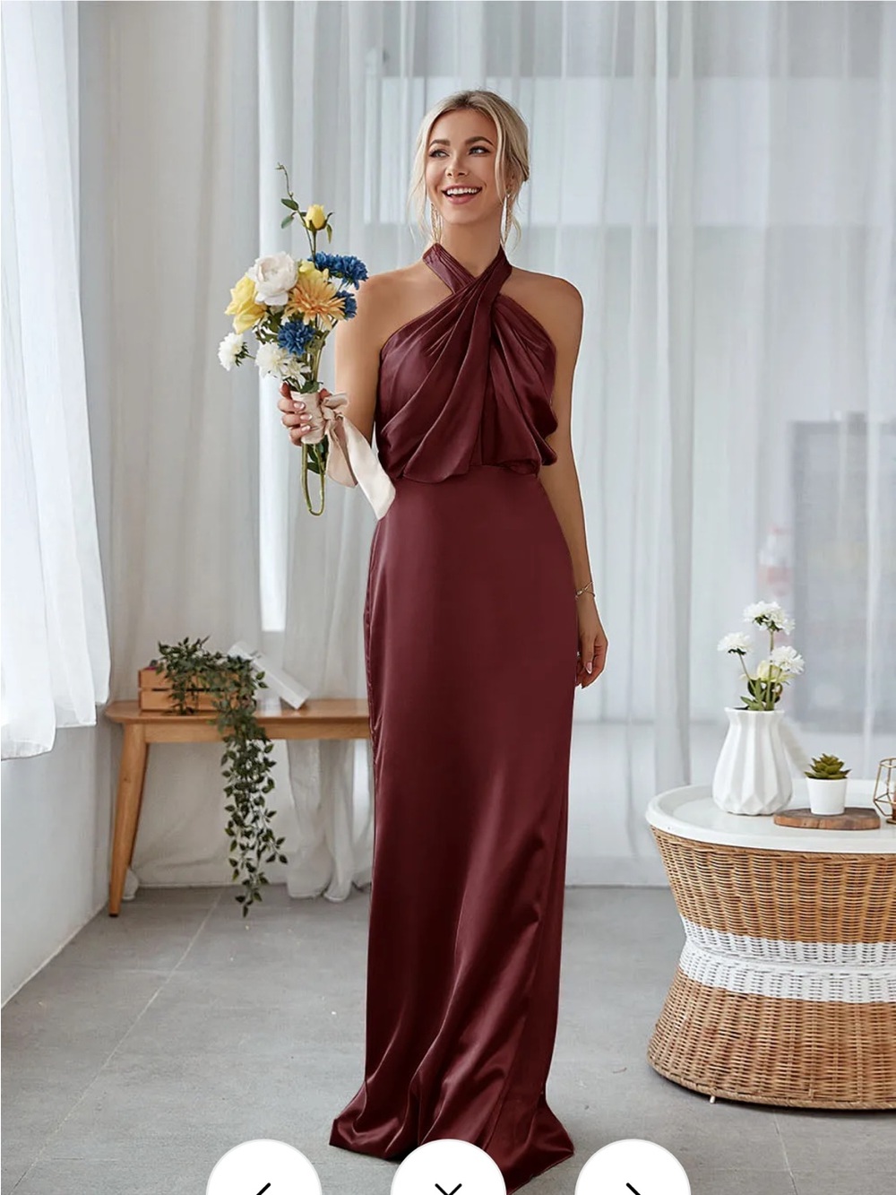 Luxe satin halter bridesmaids dress